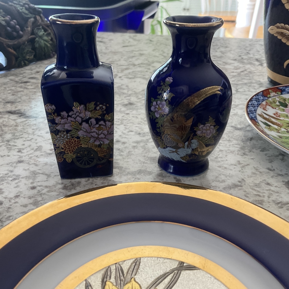 Authentic Japanese Chokin Art Cobalt Blue 24 Kt Gold Enlay - Picture 14 of 16